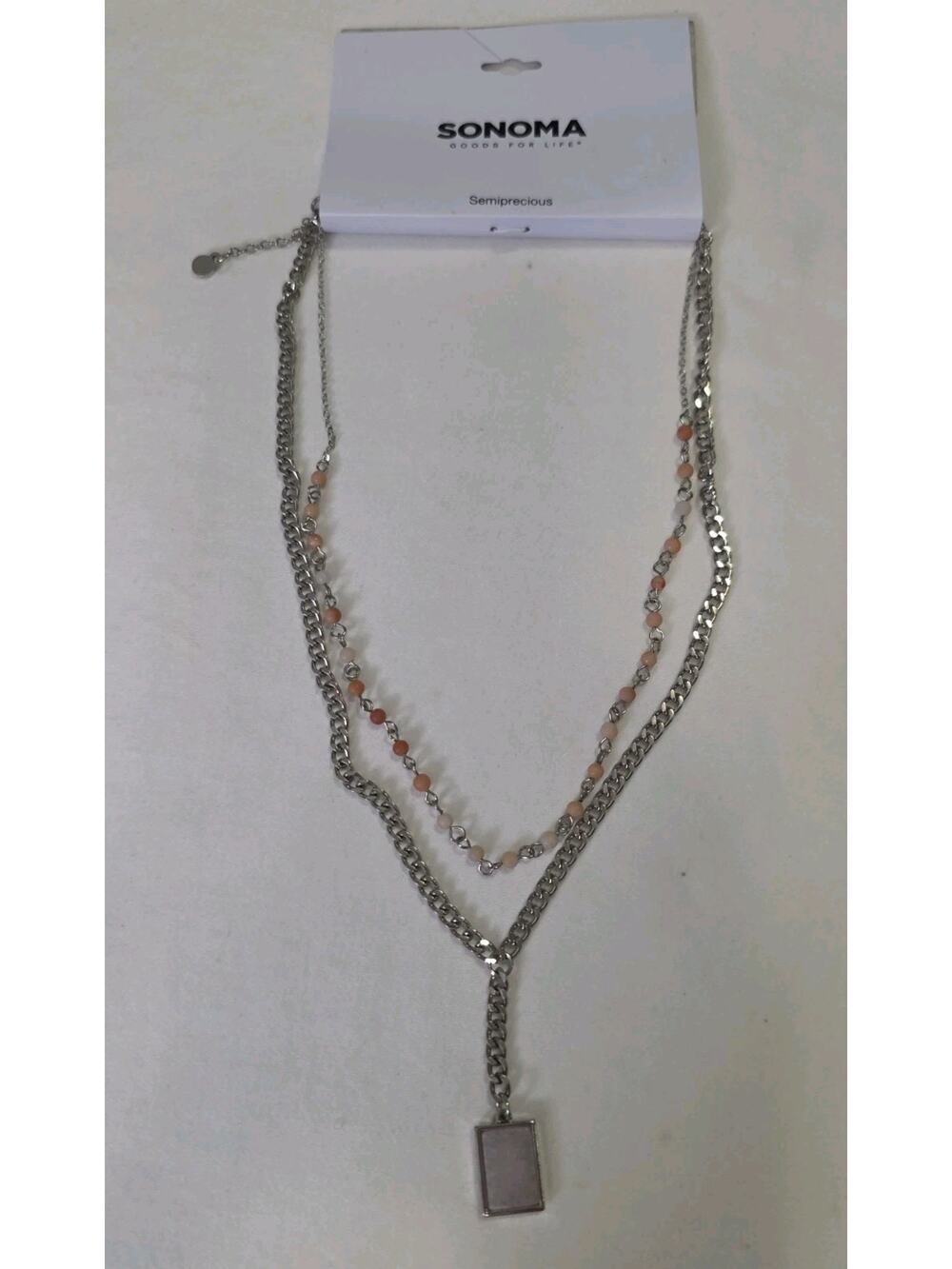 Sonoma Semiprecious Layered Necklace Quartz Silver Tone Pendant Bead Y-drop NWT